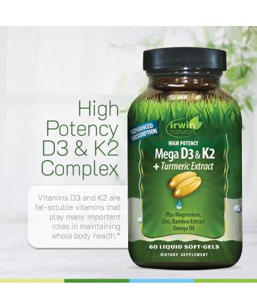 Irwin Naturals High Potency Mega D3 & K2 + Turmeric Extract 60 Liquid Soft-Gels - Buy Online on GoSupps.com