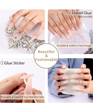 Morily Pink Rhinestone Press on Nail Set - Luxury Extra Long Ballerina Coffin Fake Nails for Women and Girls - Buy Online on GoSupps.com