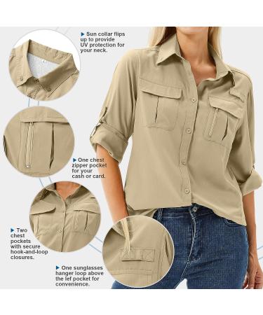 Toumett Women's UPF 50 Long Sleeve UV Sun Protection Safari Shirt - Khaki - Medium - Buy Online on GoSupps.com