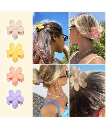 Flower Cute Hair Claw Clips - Set of 4 Matte Small Flowers Hair Clips for Women and Girls - Nonslip Strong Hold Hair Accessories (Yellow+Purple+Pink+Khaki) - Buy Online on GoSupps.com
