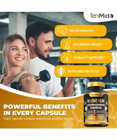 Tenmido Magnesium Supplement -120 Capsules for 2 Months Supply - with Vitamin C Ashwagandha Turmeric Panax Ginseng & More - Buy Online on GoSupps.com