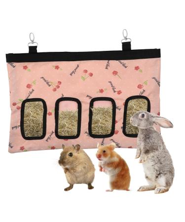 Jeffdad Guinea Pig Rabbit Hay Feeder Bag Hanging Hay Feeder Small Animal Hay Bag for Rabbits Chinchillas Hamsters Rats and Other Small Pets Small Animal (4 Hole Cherry)