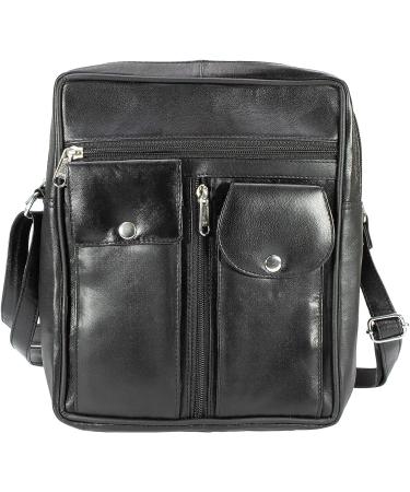 Paul Walter Genuine Leather Black Crossbody Shoulder Bag - Unisex Travel Kit Handbag - Buy Online on GoSupps.com