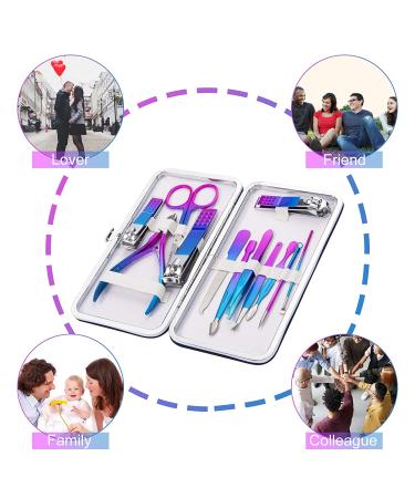 CGEB Manicure Set - Professional Nail Care Tools Kit for Men and Women | 12Pcs Grooming Set with Travel Case - Colorful - Buy Online on GoSupps.com