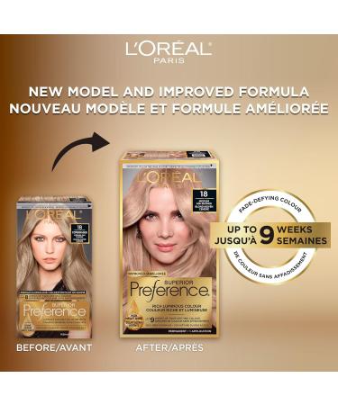 L'Oreal Paris Superior Preference 9 weeks of Luminous Fade-Defying Permanent Hair Dye 18 Medium Ash Blonde 100% Grey Coverage 1 Hair Dye Kit (Packaging May Vary) Medium Ash Blonde 1 count (Pack of 1) - Buy Online on GoSupps.com