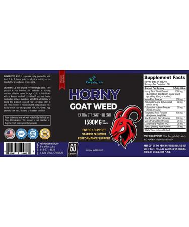 Horny Goat Weed Extra Strength with Maca, L-Arginine, Ginseng - 60 Capsules for Desire, Performance, Stamina, and Energy - Buy Online on GoSupps.com