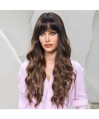 EMMOR Ombre Brown Long Curly Wig with Bangs | Heat Resistant Synthetic | Natural Look for Women - Buy Online on GoSupps.com
