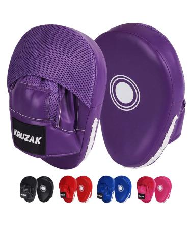 Kruzak Plain Punching Mitts for Muay Thai, Martial Arts, Sparring, Kickboxing & MMA Training - Men & Women Boxing Hook & Jab Focus Pads, Punch Bags Strike Shield and Punching Target Purple
