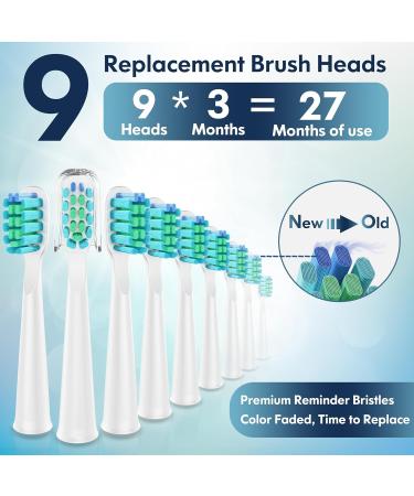 Dada-Tech Sonic Electric Toothbrush for Adults | 5 Cleaning Modes, 2-Minute Timer | 90% Rounded Bristles | 9 Replacement Heads | White - Buy Online on GoSupps.com