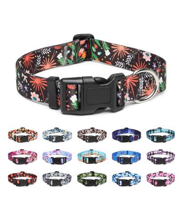Suredoo dog collar adjustable soft & comfort nylon dog collar for small medium-sized dog puppies cats (L flowers and plants) L (neck circumference 38-63 cm width 2.5 cm) flowers and plants