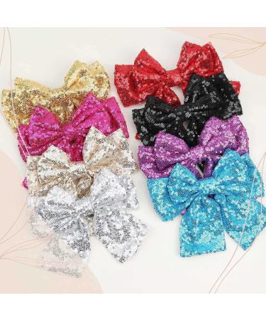 7 Inch Big Sequin Layered Hair Bows for Women & Girls - Black Red Glitter Barrette Clip - Stylish Hair Accessories (8Pcs) - Buy Online on GoSupps.com