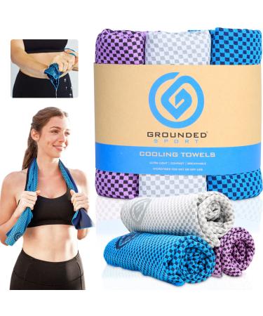 Cooling Towels 3 Pack - Lightweight Microfiber Towel for Gym, Workout, Sport & Sweat - Quick Dry Towel for Body, Neck & Face During Work, Travel, Camping, Swimming, Beach, Hot Weather for Men & Women Two Tone Blue/Gray/Purple