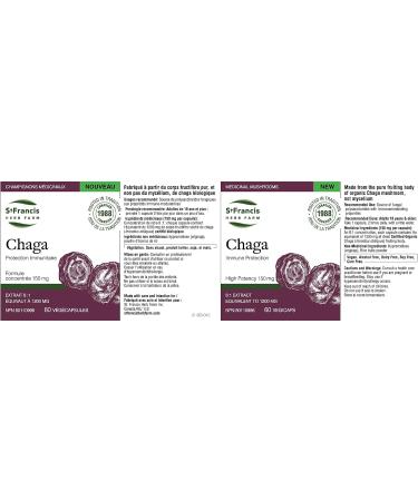 St. Francis Herb Farm Chaga Mushroom Capsules | 100% Pure | High Potency | Immune Booster | Fruiting Body | High in Beta Glucans | 60 Vegicaps - Buy Online on GoSupps.com