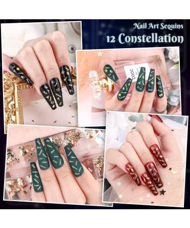 Noverlife 1200PCS Zodiac Nail Charm Flakes - 12 Constellation Alloy Sequins - 3D Gold Glitters & Nail Stickers for DIY Craft - Zodiac Words Letters - Scrapbooking & Phone Case - Buy Online on GoSupps.com