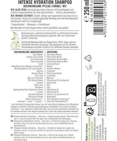 SANTE Naturkosmetik Intense Hydration Shampoo Aloe Vera + Mango Extract Vegan Care Shampoo Intense Hydration Strengthens Dry Hair 250 ml - Buy Online on GoSupps.com