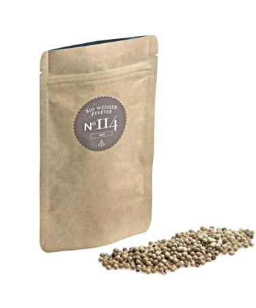 Rimoco N 114 Bio White Pepper (Malabar Pepper) completely - dried and entire Malabar Pepper Peppercorns |Sweet fine & mild |Organic extension (DE- KO-007) |1000g in kraft paper zip bag content: 1000g (force paper bag)