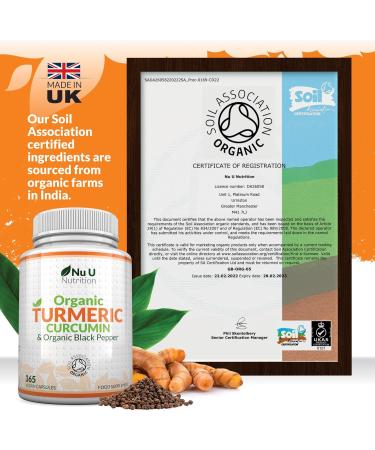 Organic Turmeric & Black Pepper Capsules 600mg - 365 Vegan Capsules - High Strength Tumeric Curcumin Supplement - Soil Association Certified - Made in UK - Buy Online on GoSupps.com