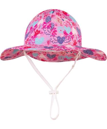 LANGZHEN Baby Girls Sun Protection Hat with Chin Strap, Adjustable Toddler Kids Wide Brim Play Hat, Love Design, 1-2 Years - Buy Online on GoSupps.com