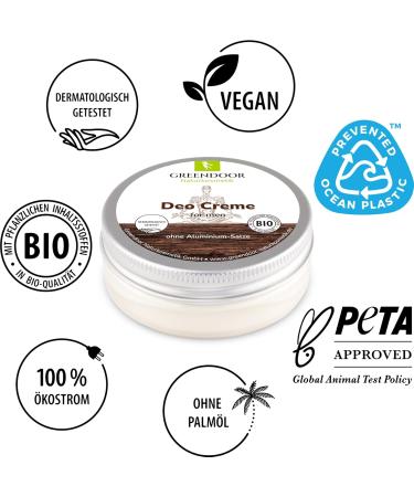 50ml Greendoor cream deodorant WITHOUT ALUMINUM very effective against perspiration odor vegan natural without preservatives ORGANIC deodorant without alcohol not tested on animals - Buy Online on GoSupps.com