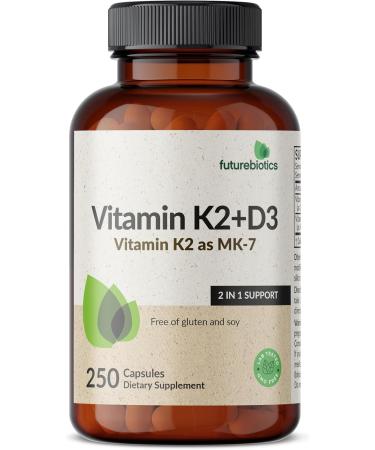 Futurebiotics Vitamin K2 (MK7) with D3 Supplement - Non-GMO Formula - 5000 IU Vitamin D3 & 90 mcg Vitamin K2 MK-7 250 Vegetarian Capsules 250 Count (Pack of 1) - Buy Online on GoSupps.com