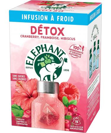 Elephant Infusion Froid Detox Eau Froide Aromatis e Parfums Naturels Cranberry Framboise Hibiscus Lot de 6 x 15 Sachets Individuels 90 Sachets Pyramid Hibiscus & Cramberry & Framboise 15 Sachets (Lot de 6) - Buy Online on GoSupps.com