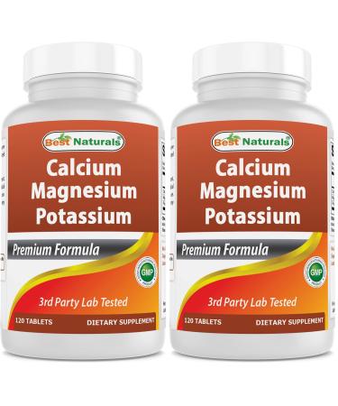 Best Naturals Calcium Magnesium Potassium - 120 Tablets - Non-GMO & Gluten Free (Pack of 2)