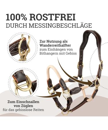 Esposita Seilhafter Ranch Halfter for Horses | Leather & Rope with Brass Fittings | Ideal Bite-Free Halter | Brown Pony Size - Buy Online on GoSupps.com