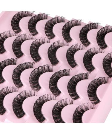 Newcally DD Curl Lashes Mink Natural Look False Eyelashes Russian Strip Lashes Pack Short Wispy Fluffy D Curly Fake Eye Lashes Manga Clear Band Look Like Extension 14 Pairs E- SHORT