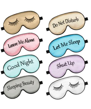 8 Pieces Sleep Mask Silk Eye Mask with Adjustable Strap Soft Blackout Blindfold Sleeping Eye Cover Mask for Women Men Full Night's Sleep Travel Nap Meditation Blindfold (Elegant Colors)