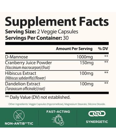 Black Queen UTI Relief D Mannose with Cranberry - 1000mg D-Mannose Capsules for Urinary Tract Health for Women - Hibiscus Dandelion Root for Bladder Control Supplements & Kidney Cleanse Detox & Repair - Buy Online on GoSupps.com