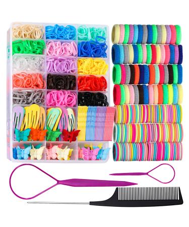 Elastic Hair Bands Hair Ties for Little Girls Teenitor Hair Rubber Bands with Tail Hair Tools Snap Hair Clips Baby Hair Bobbles for Girls Pin Tail Comb Hair Accessories for Kids Thin Hair Bands
