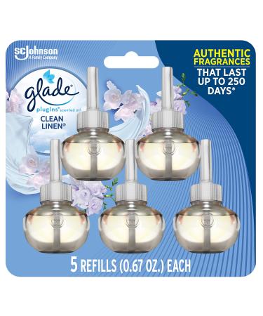 Glade PlugIns Refills Air Freshener, Scented and Essential Oils for Home and Bathroom, Clean Linen, 3.35 Fl Oz, 5 Count Clean Linen 0.67 Fl Oz - 5 Count(1-Pack)
