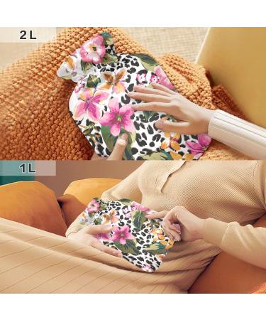 Hot Water Bottle with Tropical Leopard Print Cover - 2L Large Pain Relief Bag for Cramps | International Shipping - Buy Online on GoSupps.com