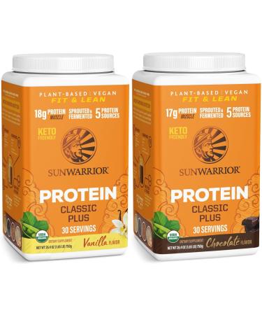 Chocolate & Vanilla Classic Plus Organic Protein Powder Set | Bundle & Save | Vegan Protein Powder Superfood Blend | Non-GMO Soy Dairy & Gluten Free (30 Servings Vanilla 30 Servings Chocolate)
