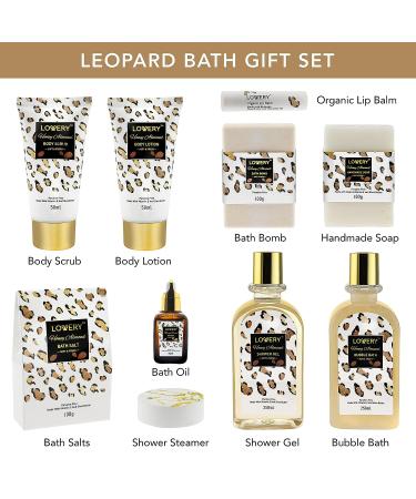 Honey Almond Scent Fathers Day Home Spa Kit | Bath Gift Basket with Vit E-Rich Essentials | Shower Steamer, Ear Candles & Organic Lip Balm | 21Pc Set in Leopard Basket - Buy Online on GoSupps.com