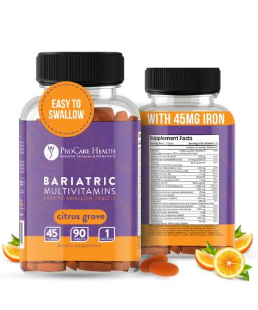 ProCare Health Bariatric Multivitamin with Iron 45mg (90 Easy to Swallow Tablets) - Post Op Bariatric Vitamins for Gastric Bypass Pills for Sleeve Patients Sustains Recovery & Energy (3 Month Supply) 90 Count (Pack of 1)