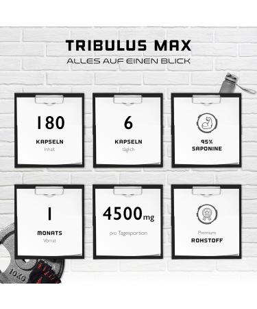 Tribulus Max - High-Dose 4500mg 180 Vegan Capsules | 95% Saponin Pure Tribulus Terrestris Extract (10:1) - Lab Tested Premium Supplement - Buy Online on GoSupps.com