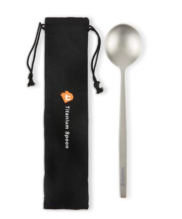 Titanium Long Handled Spoon with a Biggest Bowl 8.7 inch/ 221mm Round Titanium Spoon comes with a Perfect Soup size bowl to make it a Great outdoor Companion | Camping Spoon with Waterproof Case