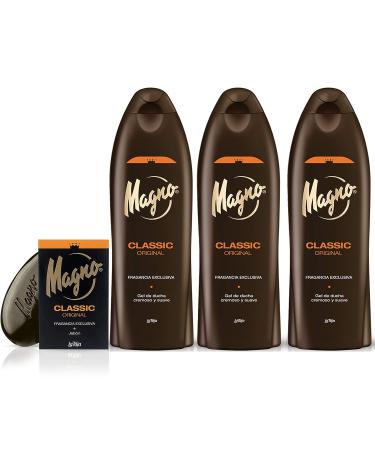 Magno Classic Shower Gel 18.3oz/550ml with Magno Soap 4.4oz Bundle - Set of 3 Bottles - Buy Online on GoSupps.com