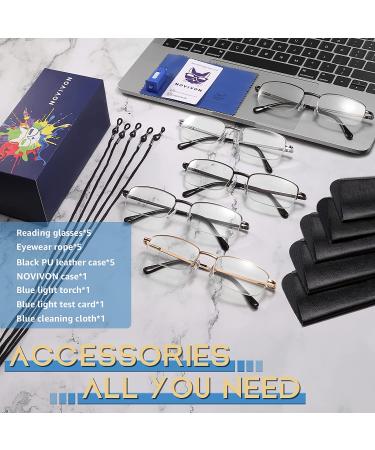 5 Pack Men's Blue Light Blocking Reading Glasses | Metal Frame Anti-Eye Strain Eyewear | Gunmetal, Gold, Silver, Brown | 2.0x Magnification - Buy Online on GoSupps.com