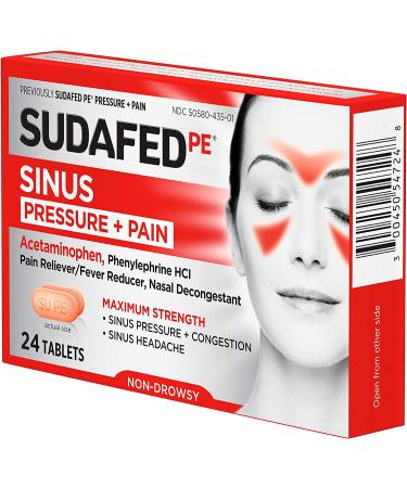 Sudafed PE Sinus Pressure + Pain Relief Maximum Strength Non-Drowsy Decongestant - 24 Count Pack - Buy Online on GoSupps.com