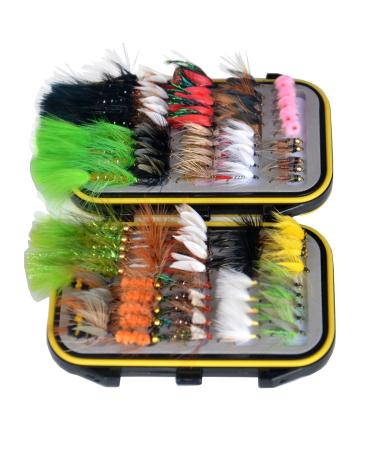 Outdoor Planet Waterproof Fly Box with Dry/Wet/Nymph/Streamer Trout Fly Fishing Flies Lure 100Pieces flies + Pocket Fly box