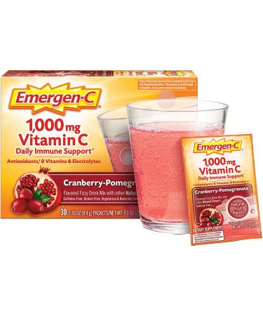 Emergen-C Vitamin C Cranberry-Pomegranate 1000 mg - 30 Packets (0.30 oz Each) - Immune Support Supplement - Buy Online on GoSupps.com