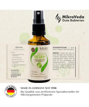 Microveda M33+ Microbiotic Spray - 34 Strains Vegan Nutritional Supplement Bioavailable & German Certified - Buy Online on GoSupps.com