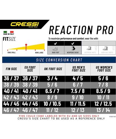 Cressi Reaction Pro Full Foot Pocket Fins - Made in Italy - EU 40/41 | US 8.5/9.5 Men | 9.5/10.5 Women - Buy Online on GoSupps.com