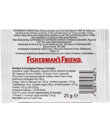 Fisherman's Friend Original Extra Strong Menthol & Eucalyptus Lozenges Pack of 8 (25 g) 25 g (Pack of 8) - Buy Online on GoSupps.com