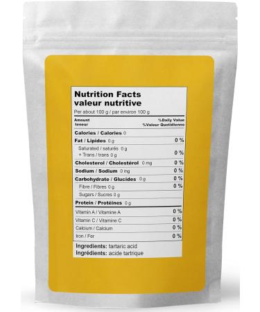 Tartaric acid (1lb) by Elo s Premium |100% All-Natural Food Grade Food Additive & Antioxidant| Packed In Canada| Non-GMO Kosher and Halal Friendly Gluten Free| Used As An Acidulant In Grape/Lime Drinks Gelatin Desserts Jams Sour Candy and More - Buy Online on GoSupps.com