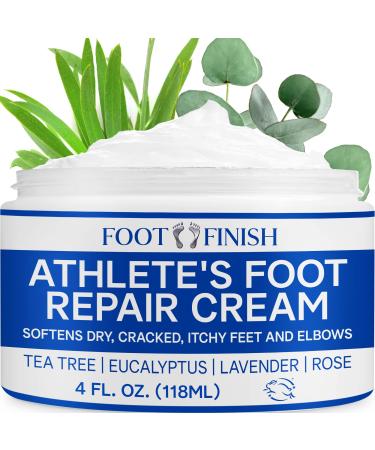 Foot Finish Foot Repair Cream for Athletes Foot Treatment - 4oz Foot Cream for Dry Cracked Feet - Tea Tree Toenail Treatment - Powerful, Natural Anti Itch Cream with Tea Tree, Rose & Lavender Oil