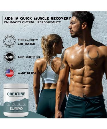 SURPO Micronized Creatine Monohydrate Powder - 300g | Pure Unflavored Gluten-Free & Non-GMO | 60 Servings for Muscle Recovery & Growth | International Shipping Available - Buy Online on GoSupps.com