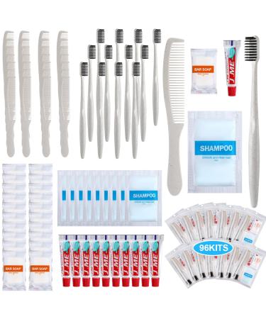 Hushee 96 Sets Bulk Hygiene Kit for Homeless Includes Shampoo Soap Bar Comb Toothbrushes with Toothpaste Individually Wrapped Basic Toiletry Kits for Travel Charity Hotel Hospitality Industries